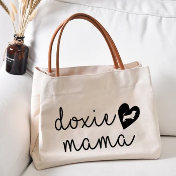 Женская повседневная холщовая сумка с принтом Doxie Mama, подарок для любителей собак, сумка большого размера, сумки через плечо, сумка для покупок