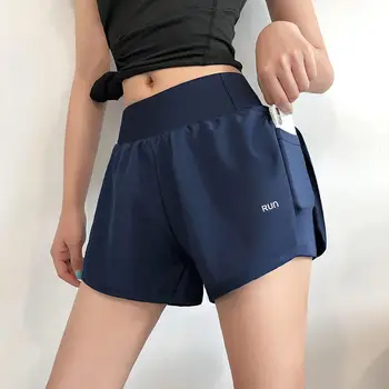 Женские спортивные шорты с высокой талией, шорты для фитнеса и йоги, Быстросохнущие Тонкие спортивные штаны с карманами, верхняя одежда