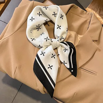 Роскошный узкий квадратный шарф, женский платок с геометрическим принтом, шейный платок, лента для волос, мягкая атласная повязка на голову в виде хиджаба, лента для дамской сумки