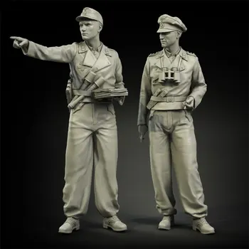 Немецкий полевой командир в масштабе 1/35, моделирование миниатюр из 2 человек, Неокрашенная сборка статических фигур из смолы, наборы моделей
