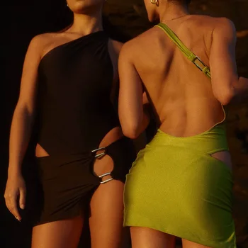 2023 Летняя Модная Повседневная Женская Одежда Ins Sexy Big Backless Crossover Shoulder Joodle Hollow С Короткой Юбкой Костюм Для Клубной Вечеринки