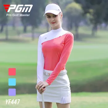 Женские футболки для гольфа PGM, весенне-осенняя теплая спортивная майка с длинными рукавами, влагоотводящий трикотаж с воротником-стойкой YF447