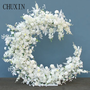 Свадебная арка в форме Луны С белой розой и орхидеей, ряд искусственных цветов, Поддельная Цветочная композиция, фон для вечеринки, Декор витрины